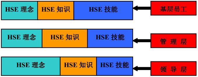 图 1 不同层次的人员对于HSE的理念、知识、技能的需求示意图