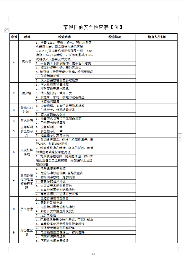 安全检查表